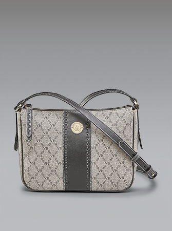 Bolsa monogramada tiracolo com faixa central preta
